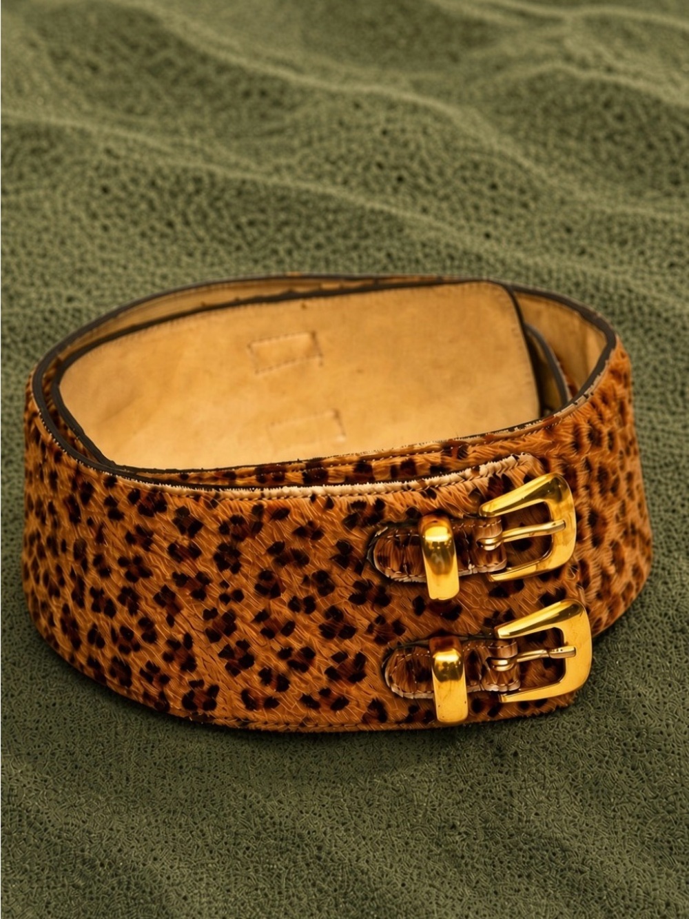 Leatherock Leopard Print Double Buckle Waist Belt